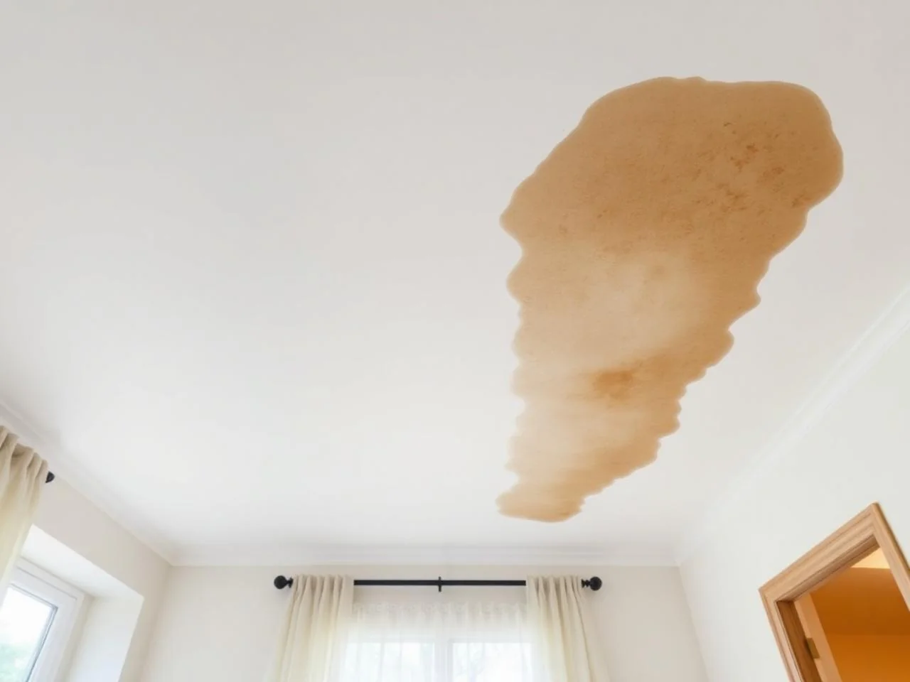 Water stain on a ceiling below a leaking flat roof