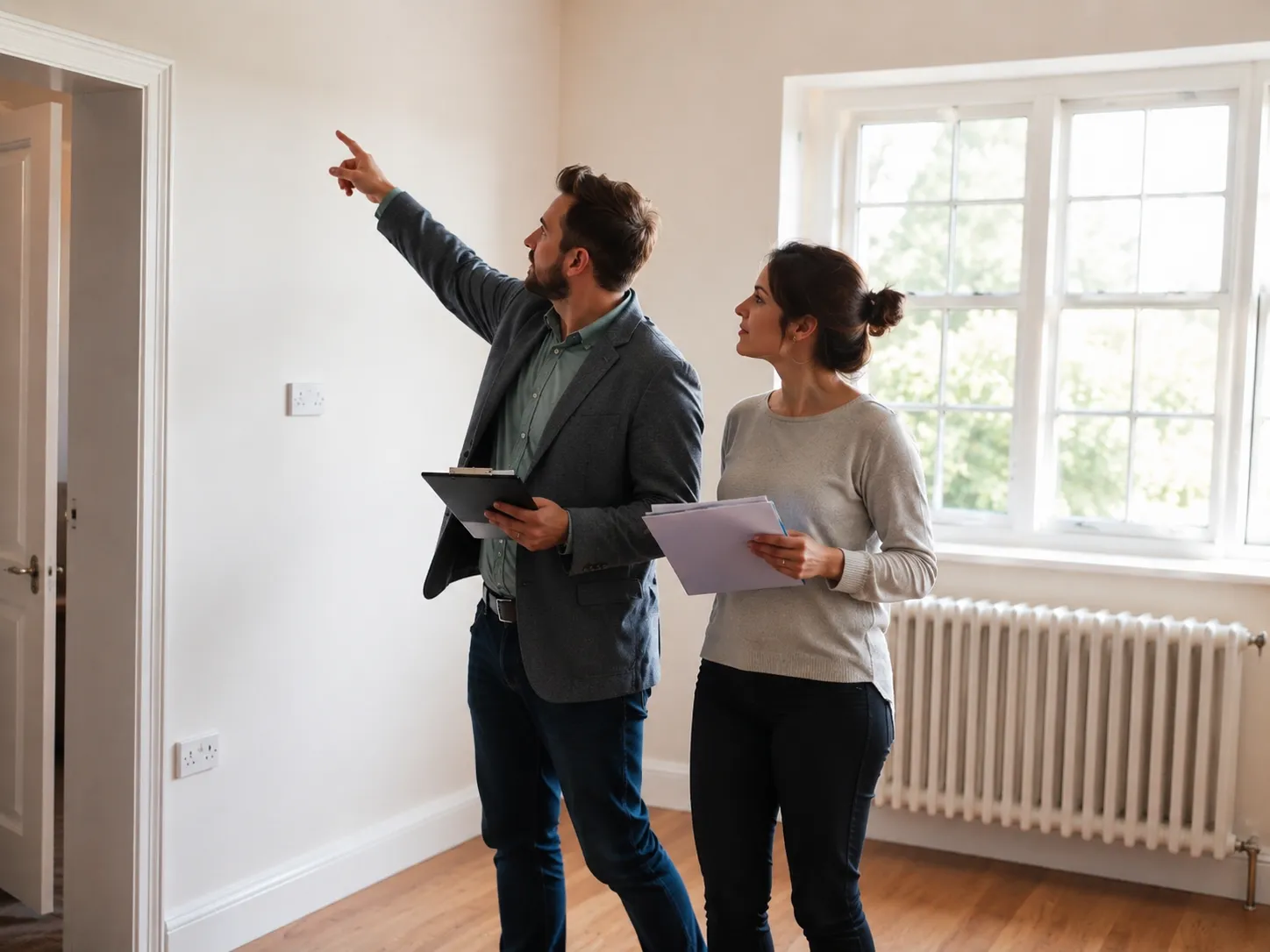 Surveyor checking visible finishes during a new-build snagging inspection