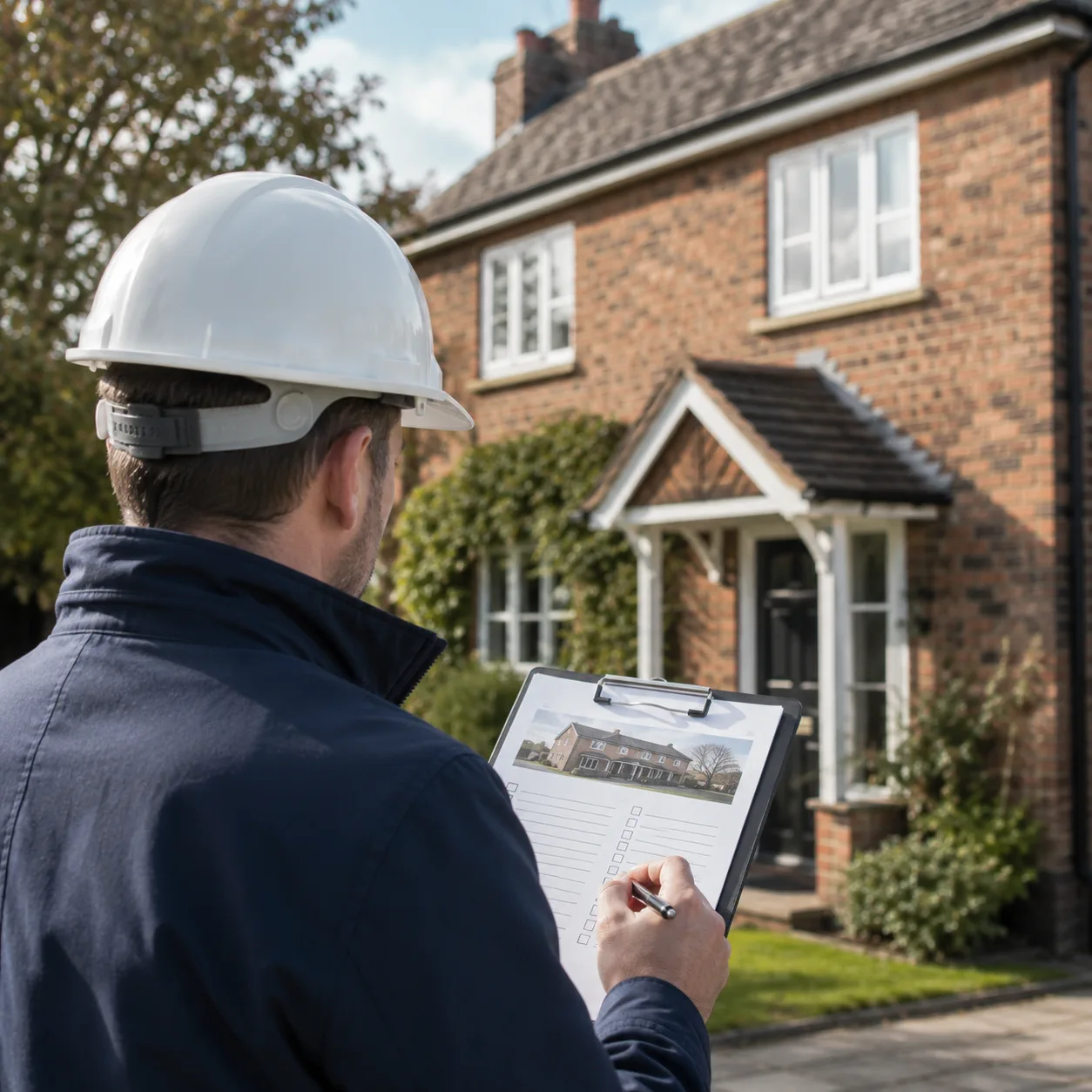 Surveyor inspecting a house before purchase